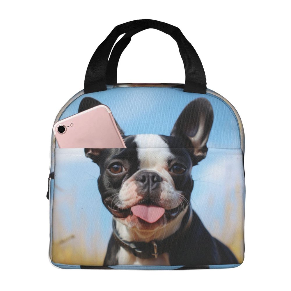 NONHAI Lunch Bag for Women Men Insulated Lunch Box Reusable Lovely Boston Terrier Lunch Tote Cooler Bag for Office Picnic