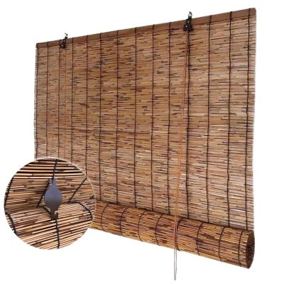 Bamboo Roman Shades For Indoor/outdoor Blackout Bamboo Roller Blinds For Window Privacy Cordless Reed Roll Up Blind With Lifter, UV Resistant Bamboo Curtain Easy Installation 48 60 64 70 72 96in ( Siz