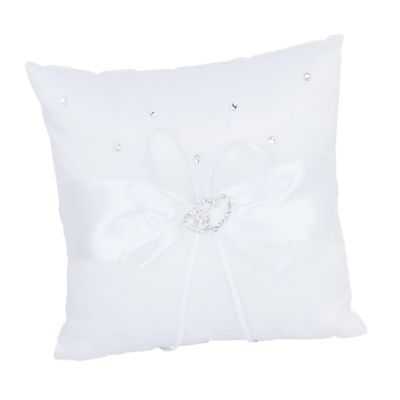 Holibanna Double Heart Bearer Pillow Cushion Satin Ribbons for Wedding Ceremony Design Rhinestone Accents for Bride and Groom