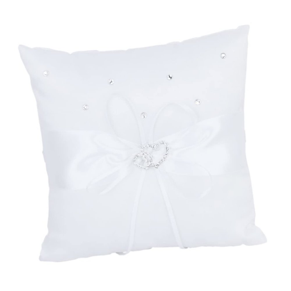 Holibanna Double Heart Bearer Pillow Cushion Satin Ribbons for Wedding Ceremony Design Rhinestone Accents for Bride and Groom