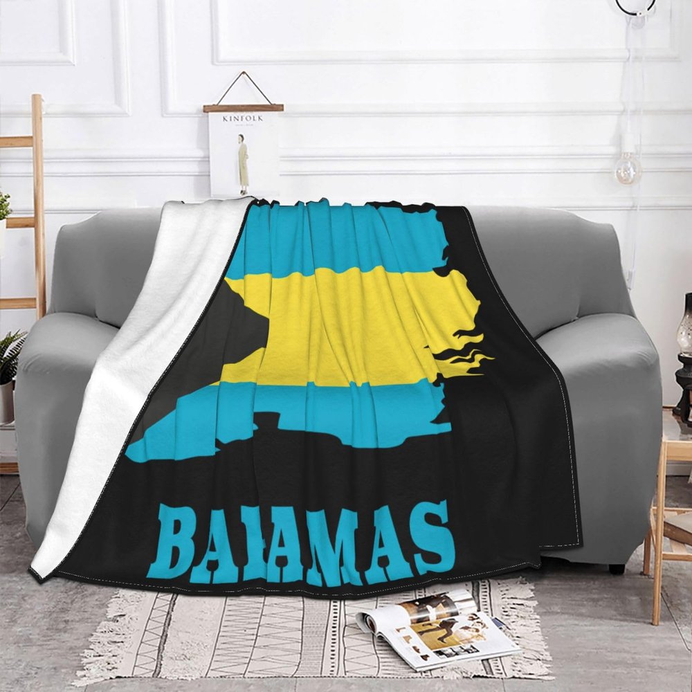 Bahamas Map Flag Ultra-Soft Micro Fleece Blanket, Breathable, Lightweight Comfortable Throw Blanket Cozy Bed Throws All Seasons 50"x40"inch