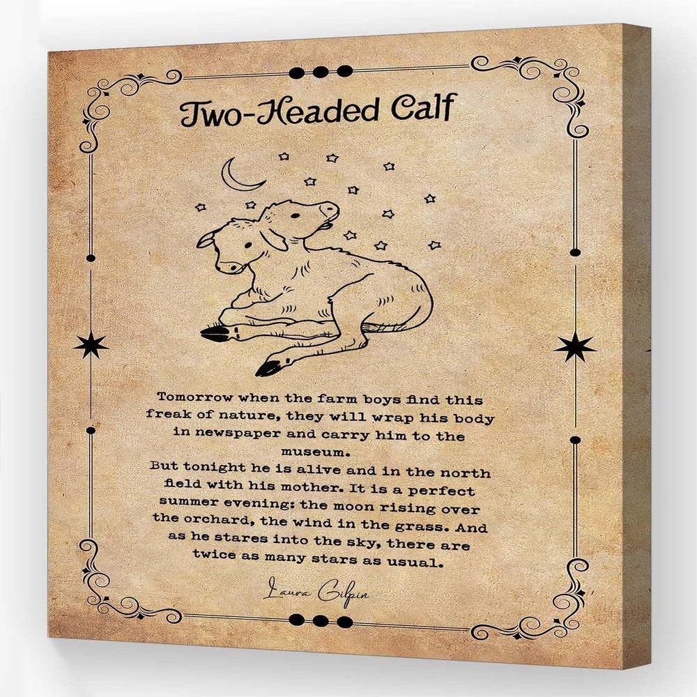 Jelyfisg Two Headed Calf Poem Wall Art Poetry Poster Quote Wall Art Painting Canvas Decoration for Home Modern Picture Prints for Living Room (24.00''x36.00'',Framed)