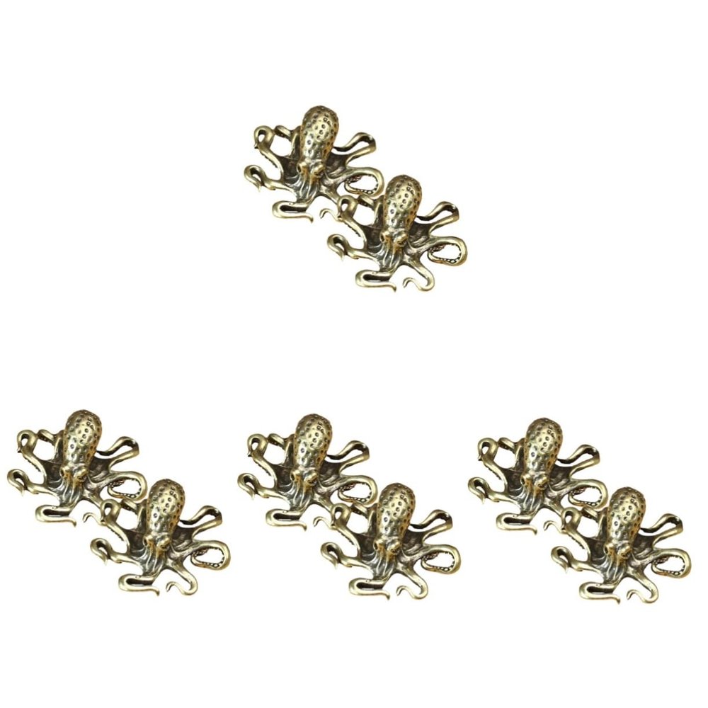 Amosfun 8pcs Vintage Copper Octopus Figurines Lifelike Tea Pet Decor for Tabletop Animal Decor Unique Home Accent for Ocean