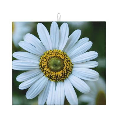 White Daisy Kitchen Absorbent Mat-Dish Drying Mat,Utensil Drying Mat-Kitchen Essential For Countertops