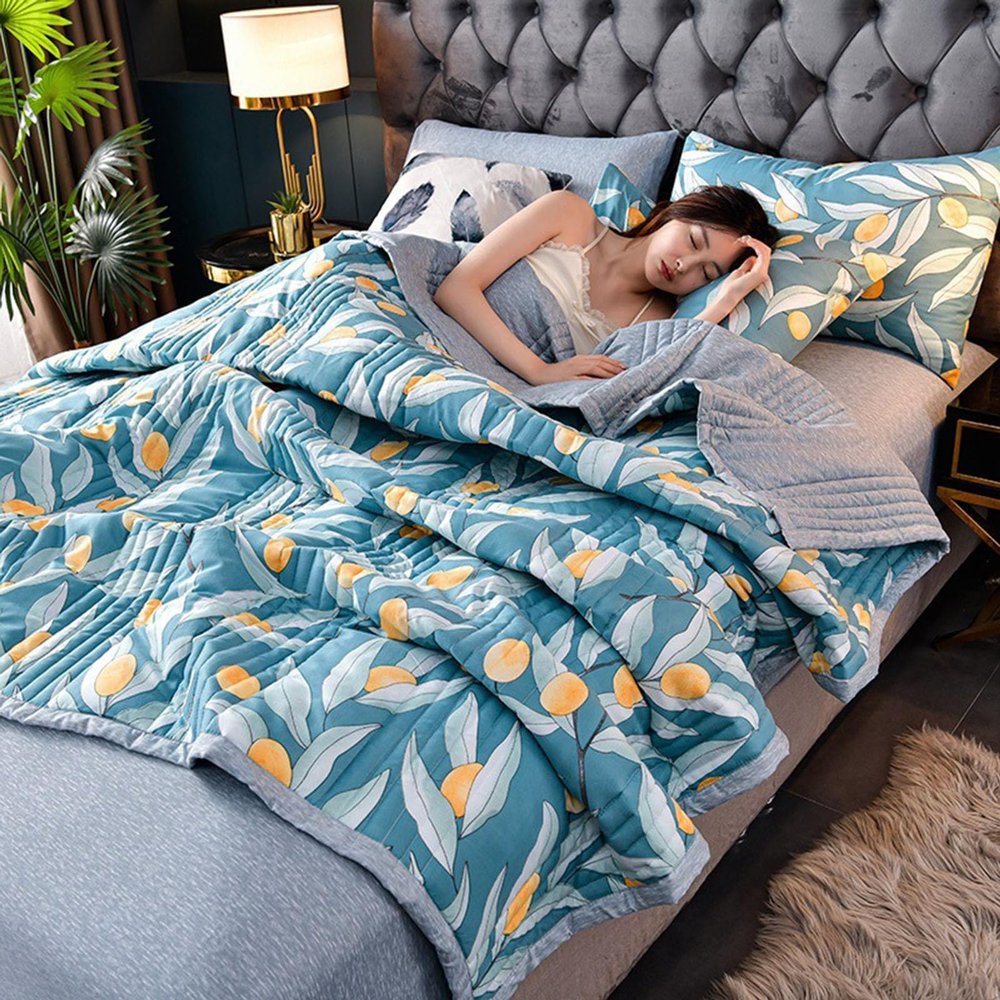 New Simple Modern Air Condition Quilt - Thin Blanket Quilted Summer Quilt Cotton Breathable Comforter Print Floral Quilts Bedspread(B,200 * 230cm)