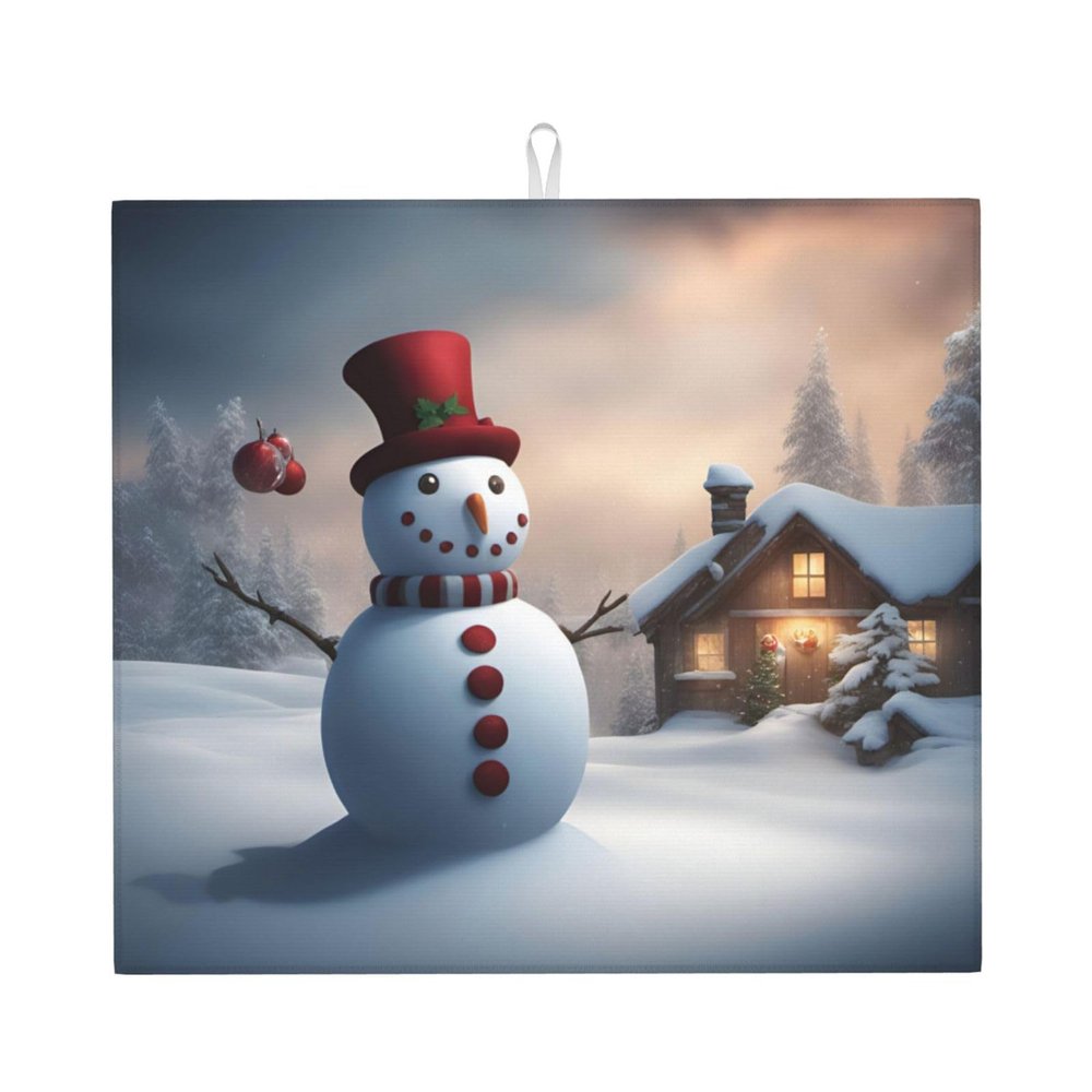 Christmas Snowman 3 Kitchen Absorbent Mat-Dish Drying Mat,Utensil Drying Mat-Kitchen Essential For Countertops