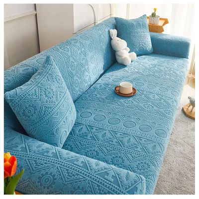 High Elasticity Couch Cover,All-Inclusive Sofa Cover,Machine Washable,Skin-Friendly and Comfortable Couch Protector,Universal for All Seasons(Size:Four Seats 93-18in,Color:Sky Blue)