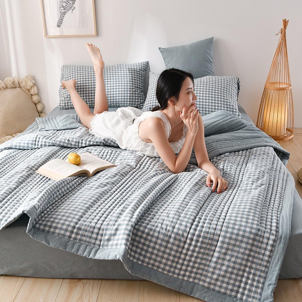 New Simple Modern Air Condition Quilt - Thin Blanket Quilted Summer Quilt Cotton Breathable Comforter Print Floral Quilts Bedspread(D,180 * 200cm)