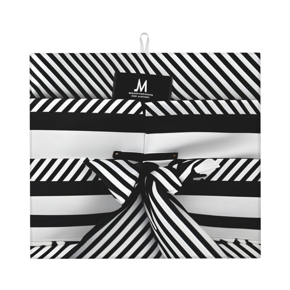 Black White Stripe Kitchen Absorbent Mat-Dish Drying Mat,Utensil Drying Mat-Kitchen Essential For Countertops