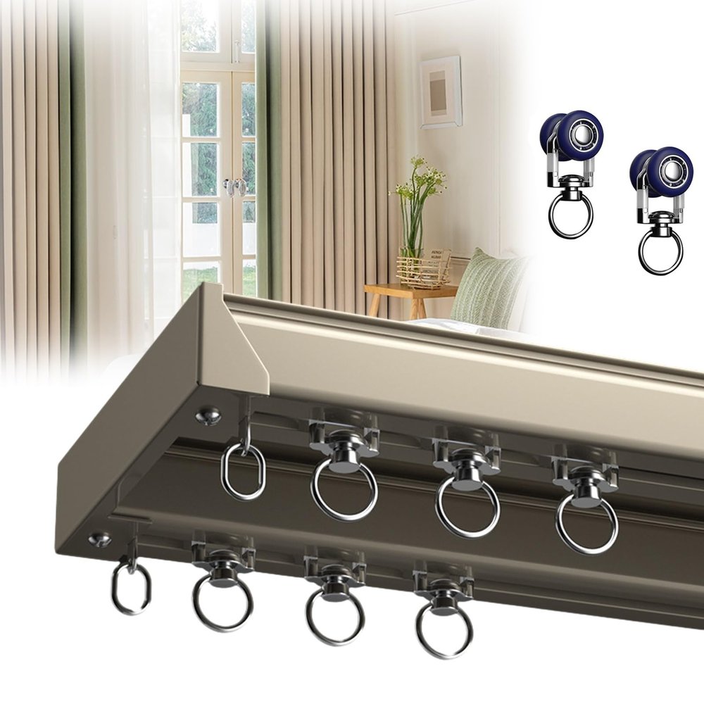Curtain Double Tracks Ceiling, Double Curtain Rails, Room Divider Track, Hospital Curtain Curtain Conjoined Double Track Ceiling Mounting, Silent Sliding Ceiling Curtain Rail Black ( Color : Champagne