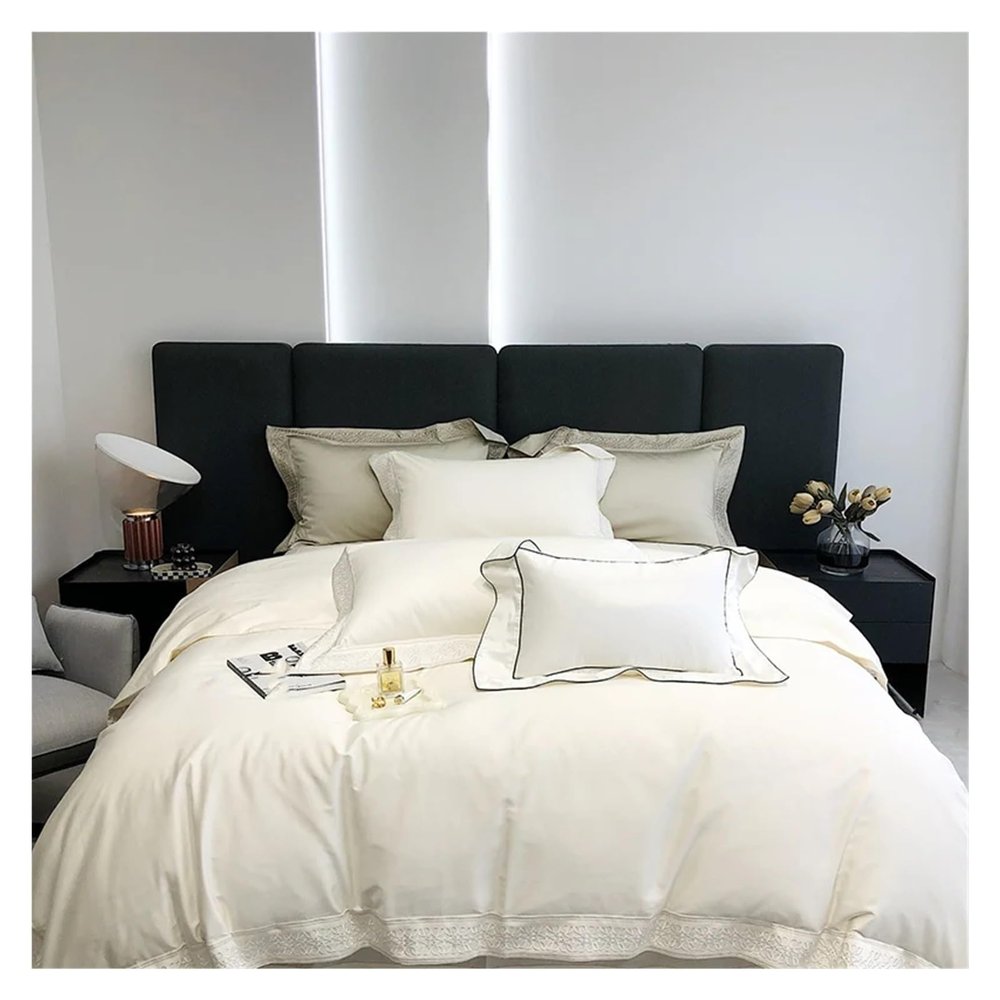 ADovz Luxury Embroidery Soft Bedding Set 100S Egyptian Cotton Duvet Cover Set Bed Sheet Pillowcase Bed Set King Queen Size Style,Bed Sheets