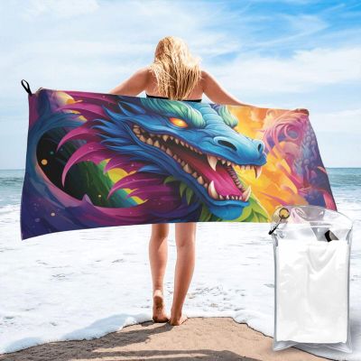 NONHAI Beach Towel Colorful of Dragons Microfiber Bath Towels Quick Dry Towel for Swimmers Sand Proof Beach Towels Absorbent Bathroom Towel for Hotel Gym Spa Yoga Bath Towel 31.5"x63"