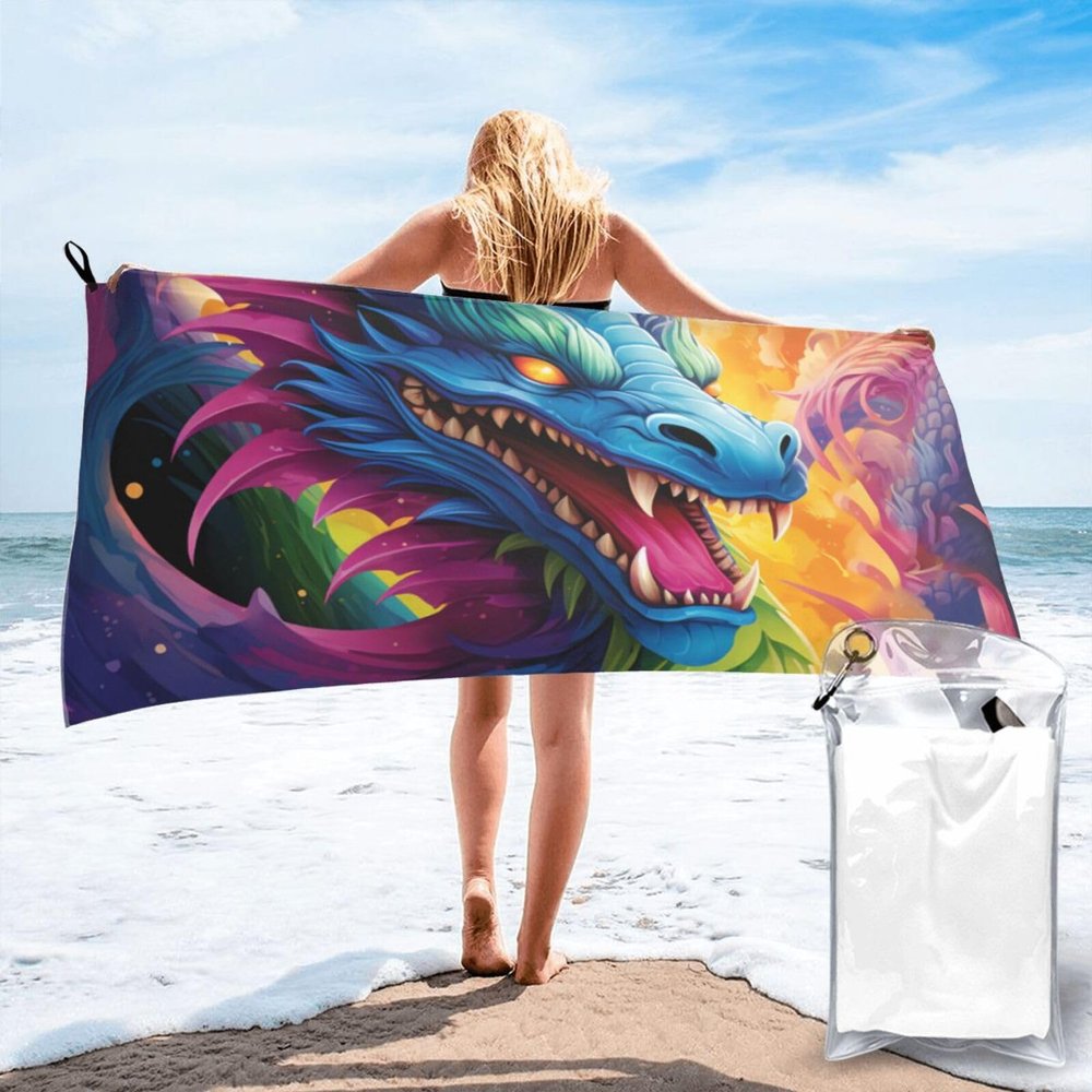 NONHAI Beach Towel Colorful of Dragons Microfiber Bath Towels Quick Dry Towel for Swimmers Sand Proof Beach Towels Absorbent Bathroom Towel for Hotel Gym Spa Yoga Bath Towel 31.5"x63"