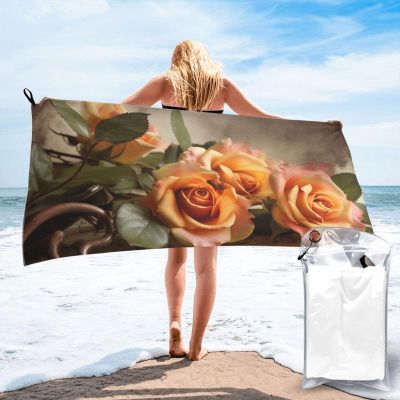 NONHAI Beach Towel Music Roses Romantic Microfiber Bath Towels Quick Dry Towel for Swimmers Sand Proof Beach Towels Absorbent Bathroom Towel for Hotel Gym Spa Yoga Bath Towel 27.5"x55"