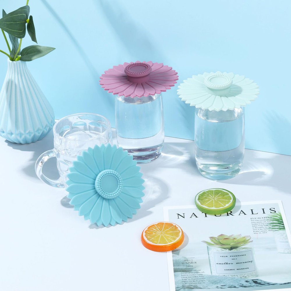 DJAPWPX Silicone Cup Lids Set of 6 Sunflower Multicolored Flexible Mug Lid Cover Anti-dust Airtight Seal Hot Cup Lids Cup Dust Cover for Tea and Coffee