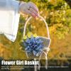 TITA-DONG Flower Girl Basket, Retro Linen Lovely Appearance Gift Basket Rattan Basket with Pearl Handle, Light Weight Romantic Cherish Pearl Portable Flower Basket for Weddings(Type 1) view 3