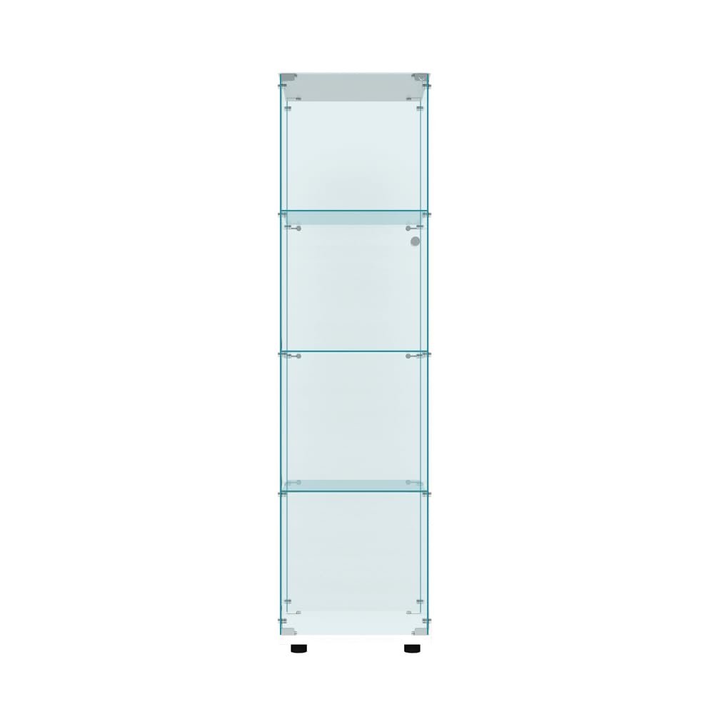 FYSHERAN Curio Glass Cabinet Display case for Collectibles Shelves for Living Room, Bedroom, Office, Black Floor Standing Glass Bookshelf, Quick Installation (White, 4 Shelf Single Door)