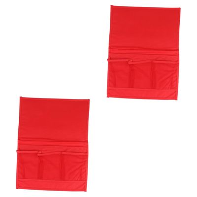 Amosfun 2pcs Convenient Bedside Storage Bag Holder Practical Hanging Pouch Organizer for Sofa Bed Dorm and Hospital Use Red for Phones Books and Accessories