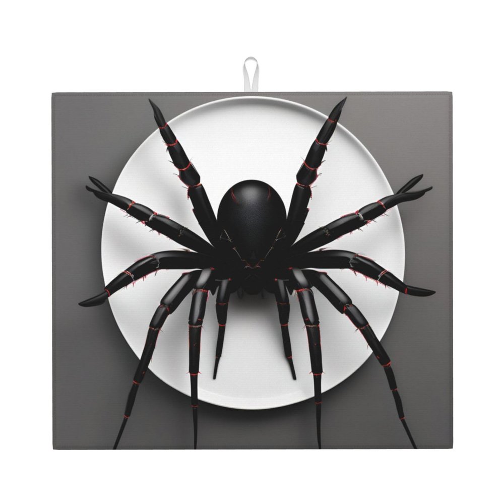 Black Spider Kitchen Absorbent Mat-Dish Drying Mat,Utensil Drying Mat-Kitchen Essential For Countertops