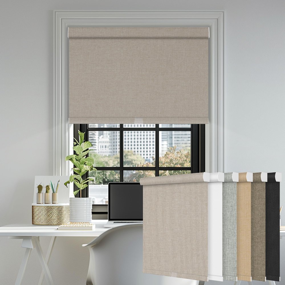 PQRSHADE 100% Blackout Window Shades Pull Down for Indoor,Custom Room Darkening Roller Window up and Down Blinds with Thermal Insulated for Home Bedroom Office Easy Install(36.25"W x 44"H)Cameo brown