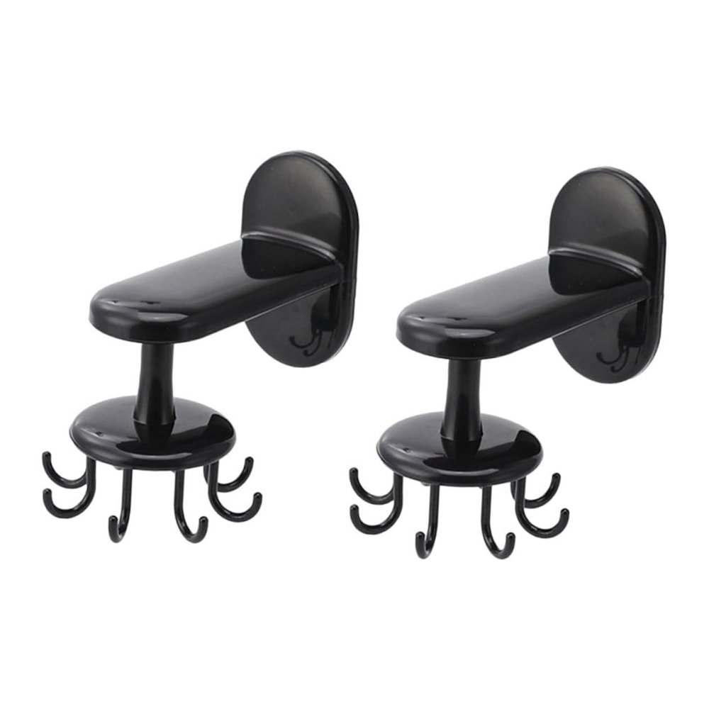 Amosfun 2pcs Kitchen Towel Rack Rotating Hooks Multifunctional Wall-Mounted Holder for Kitchen and Bathroom Black Easy to Clean Space-Saving Design