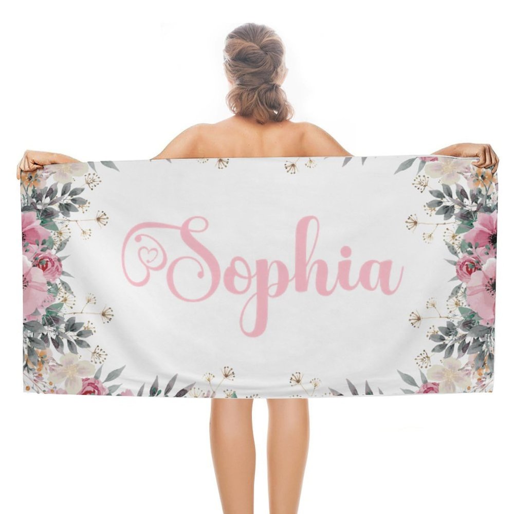 Generic Personalized Bride Floral Bachelorette Beach Towel Custom Name Pool Bath Towel Quick Dry Absorbent Towel Camping Towels Birthday Vacation Gift for Kids Adults Men Women 30x60, Style-11
