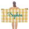 Yellow Plaid Beach Towel, Custom Beach Towel with Name, Quick Dry Towel for Swimmers, Absorbent Towel for Women Men Girls Kid, Vacation Gift, Summer Birthday Gift, 30x60 view 1