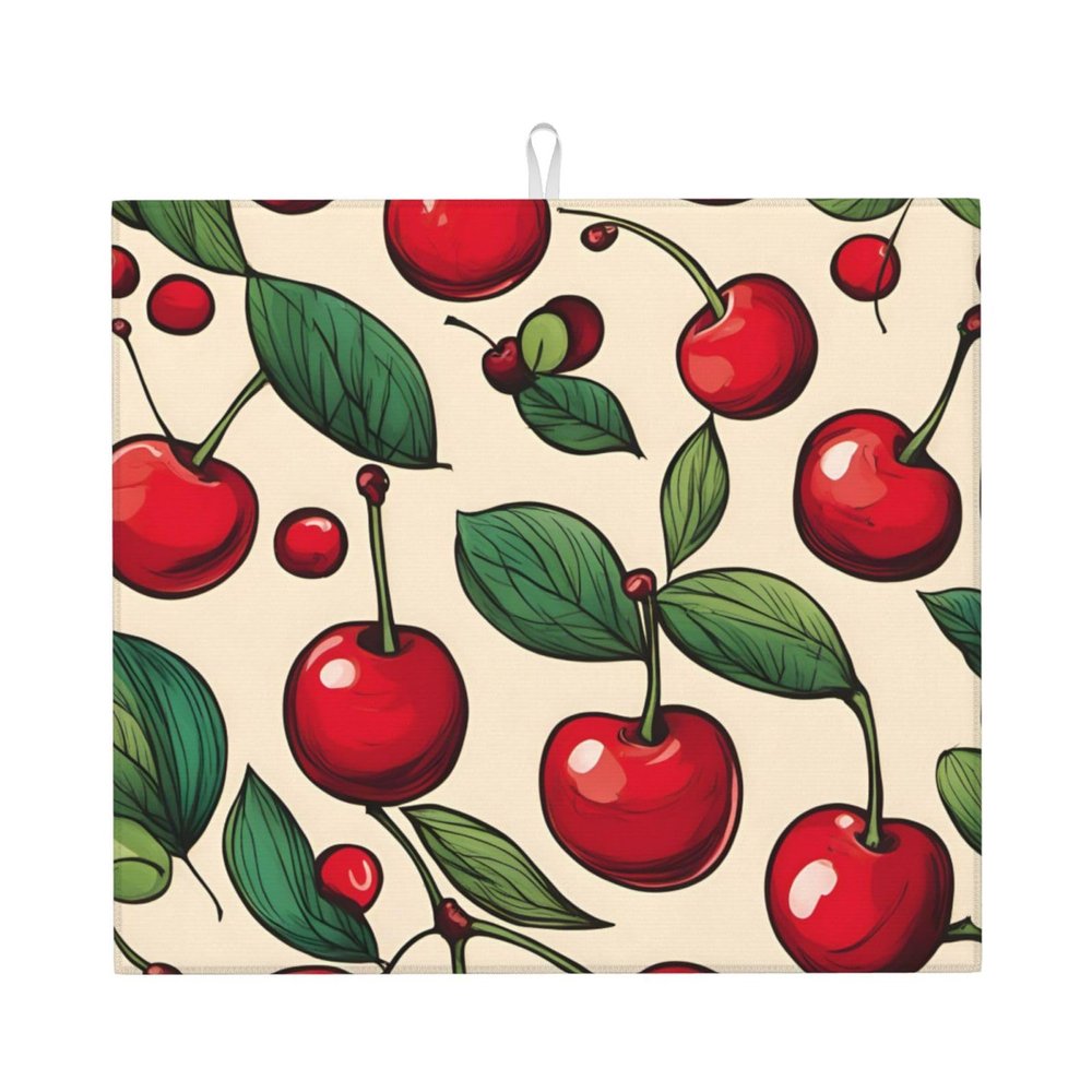 Lovely Sweet Red Cherry 2 Kitchen Counter Absorbent Matdish Drying Mat, Sink Matwater Absorption At Its Finest
