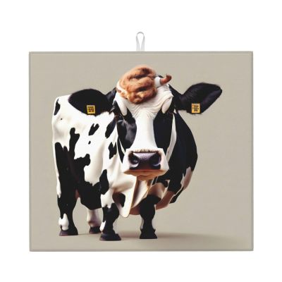 Cow Black And White Spot Kitchen Counter Absorbent Matdish Drying Mat, Sink Matwater Absorption At Its Finest
