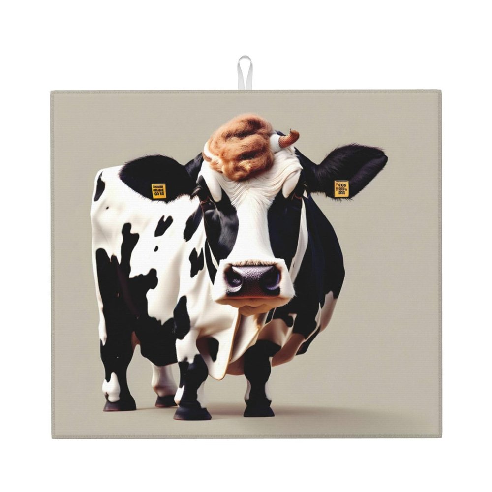 Cow Black And White Spot Kitchen Counter Absorbent Matdish Drying Mat, Sink Matwater Absorption At Its Finest