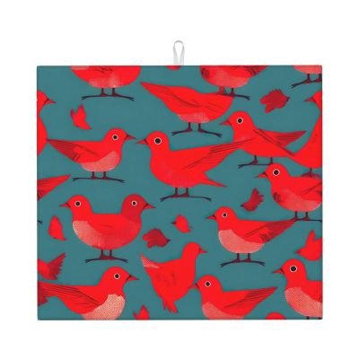 Red Birds Fauna Wild 1 Kitchen Counter Absorbent Matdish Drying Mat, Sink Matwater Absorption At Its Finest