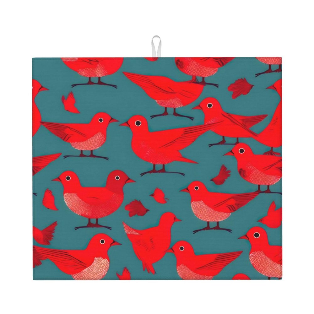 Red Birds Fauna Wild 1 Kitchen Counter Absorbent Matdish Drying Mat, Sink Matwater Absorption At Its Finest