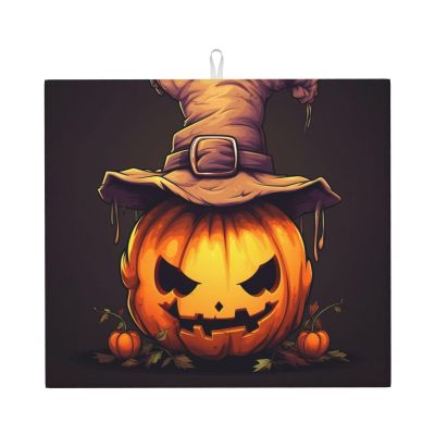 Halloween Cute Pumpkin Kitchen Counter Absorbent Matdish Drying Mat, Sink Matwater Absorption At Its Finest