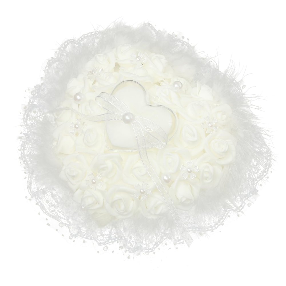 Parliky Heart Shape Lace Wedding Pillow Delicate Flower Design Elegant Bridal Holder for Ceremony Wedding Party Supplies and Jewelry Display