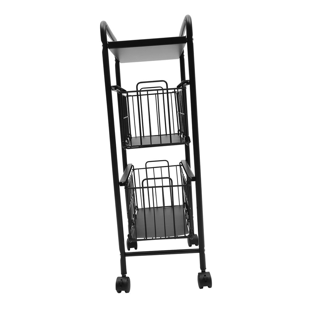 Black Carbon Steel Three Layer Drawer Storage Rack with Wheels