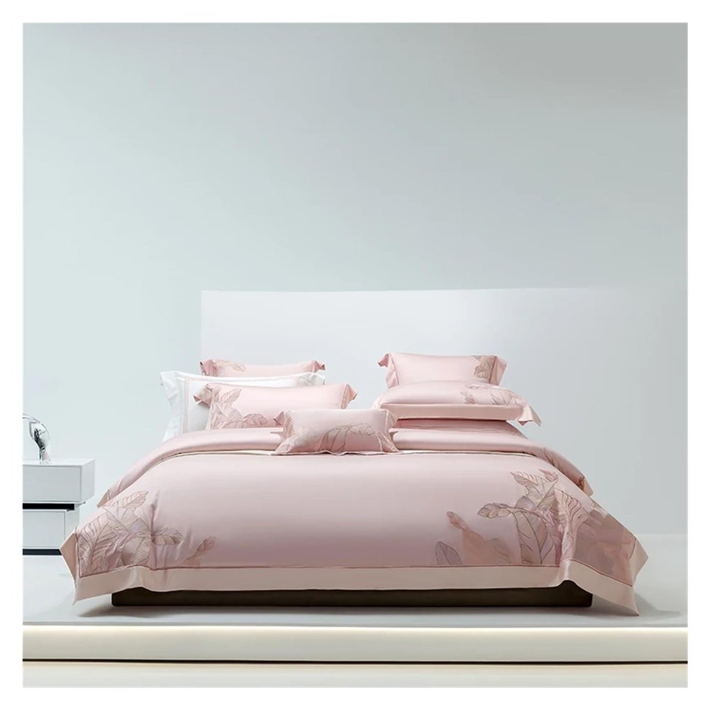 ADovz Summer 100% Natural Eucalyptus Soft Silky Cool Bedding Set Leaves Embroidery Duvet Cover Set Bed Sheet Pillowcases,Bed Sheets