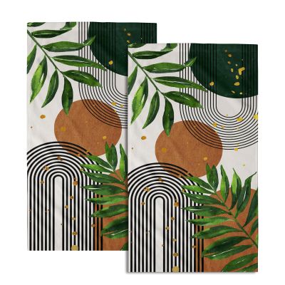 Granbey Boho Leaves Hand Towels Mid Century Kitchen Towels 2 Pack Bohemian Fingertip Towel Vintage Leaf Decorative Ultra Absorbent Microfiber Fingertip Towel for Kitchen Bathroom Face Towel