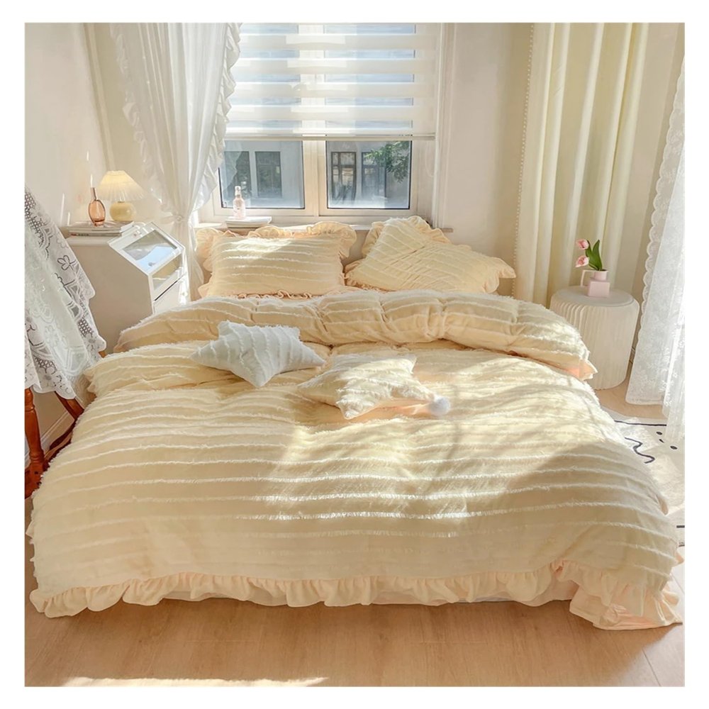 ADovz Super Soft Warm Shaggy Velvet Fleece Princess Bedding Set Tassel Single Double Duvet Cover Set Quilt Cover Bed Linen Pillowcases,Bed Sheets