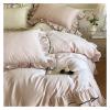 ADovz Luxury 1000TC Egyptian Cotton French Princess Wedding Bedding Set Ruffles Black Edge Jacquard Duvet Cover Bed Sheet Pillowcases,Bed Sheets, Pink, FH-762 view 4