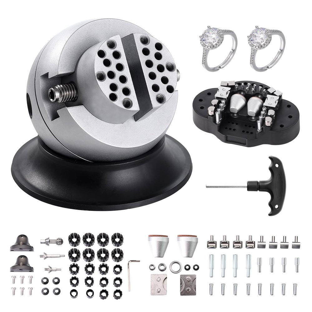 VEVOR Ball Vise, 3" Engraving Setting Tool, 360 Rotation Engraving Block Vise, 70 PCS Attachment Jewelry Engraving Block Tools Standard Block for Gemstone Inlay and Small-Scale Engraving