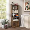 GOFLAME 56" Tall Nightstand with Charging Station, Bedside Table with Adjustable Open Shelves, Storage Cabinet, End Table with Bookcase for Bedroom, Study, Rustic Brown view 1