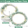 Qyeahkj 50 PCS Sage Green Oval Paper Plates Large 11 Disposable Eucalyptus Party Decorations Sage Green Supplies Favor for Holiday Bridal Shower Party Tableware Set view 2