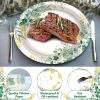 Qyeahkj 50 PCS Sage Green Oval Paper Plates Large 11 Disposable Eucalyptus Party Decorations Sage Green Supplies Favor for Holiday Bridal Shower Party Tableware Set view 3