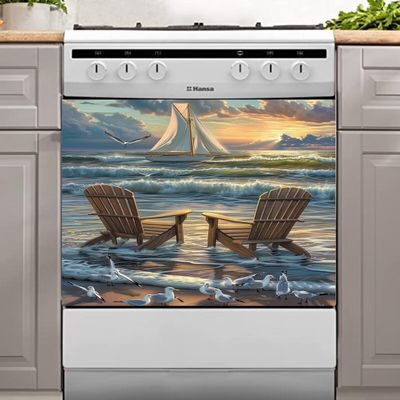 Beach Style Magnetic Dishwasher Cover Seagull Sailboat Refrigerator Magnets Decorative Decal Sunset Sticker for Washers Fridge Panel Farmhouse Kitchen Decor 23"" x 17"", Rimyy45-3