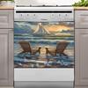 Beach Style Magnetic Dishwasher Cover Seagull Sailboat Refrigerator Magnets Decorative Decal Sunset Sticker for Washers Fridge Panel Farmhouse Kitchen Decor 23"" x 17"", Rimyy45-3 view 1