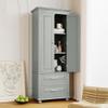 Merax Tall Storage Cabinet with Doors and 2 Drawers, Kitchen Pantry Cupboard, Open Bookcase, Freestanding Organizer Display for Bathroom or Office, Grey view 3