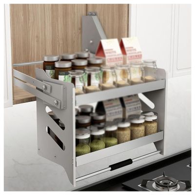 XLTFUC Pull Down Kitchen Shelf Lifting Basket,Pull Out Kitchen Shelf,2 Levels of Storage Space,Suitable for Kitchen Bar and Cafe Cabinets,Load Capacity 25kg (Size : 51x28x56cm)