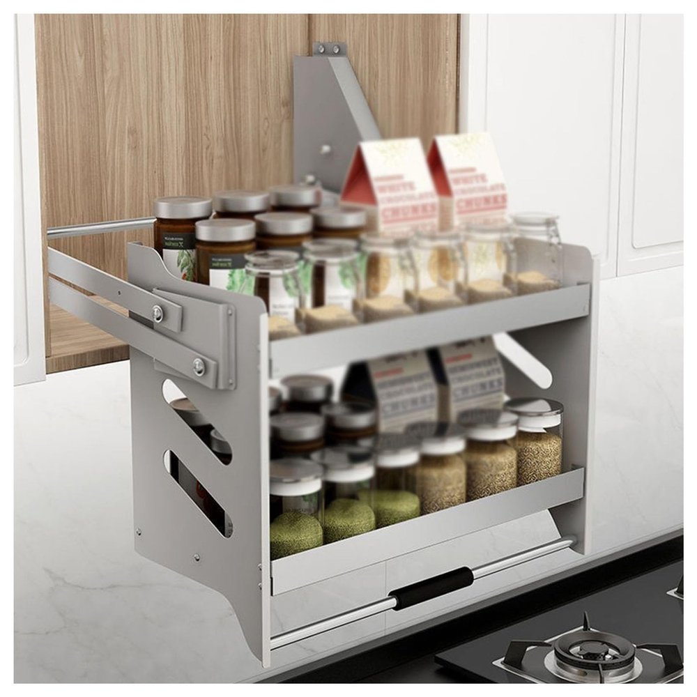 XLTFUC Pull Down Kitchen Shelf Lifting Basket,Pull Out Kitchen Shelf,2 Levels of Storage Space,Suitable for Kitchen Bar and Cafe Cabinets,Load Capacity 25kg (Size : 51x28x56cm)