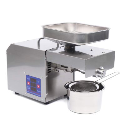 BANLICALI Oil Press Machine, 660W Stainless Steel Cold Press Oil Extractor Machine with Oil Cup, 3-6 kg/h Oil Press Speed Countertop Cold & Hot Press Machine for Peanut Soybean Rapeseed Silver 110V