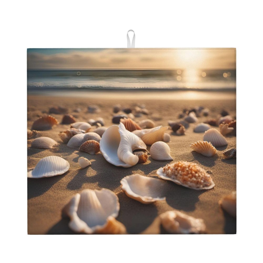 Seashell Landscape On The Beach Kitchen Absorbent Mat-Dish Drying Mat,Utensil Drying Mat-Kitchen Essential For Countertops